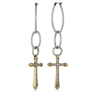 Lucky Brand hammered hoop cross earrings